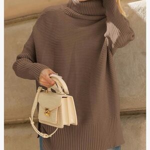 Women's Oversized Turtleneck Sweaters Fall Batwing Sleeve Ribbed Tunic Sweater